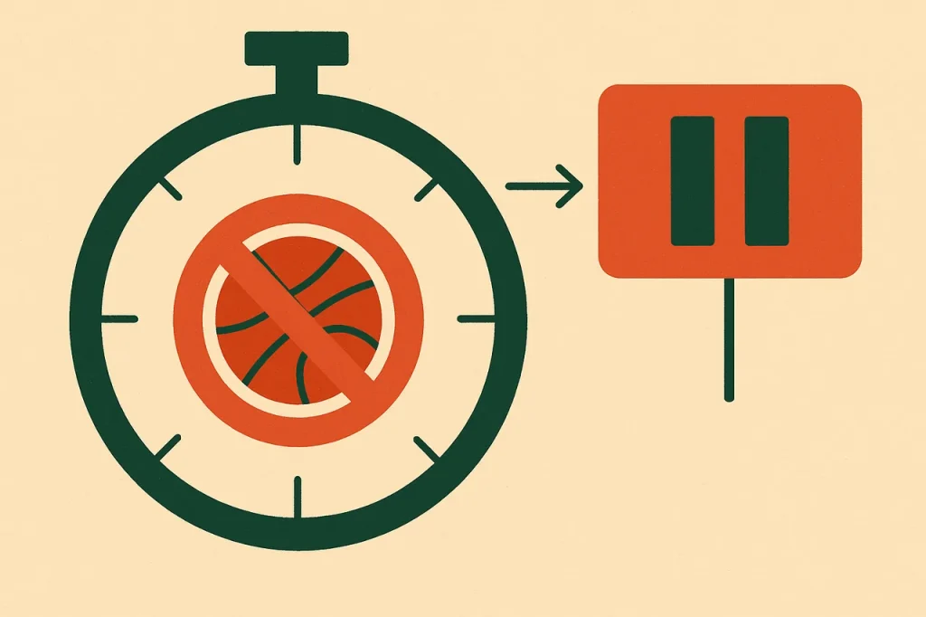 The 2017 Interactive Gambling Act amendment banned online in-play sports betting in Australia. Green stopwatch and paused scoreboard illustration.