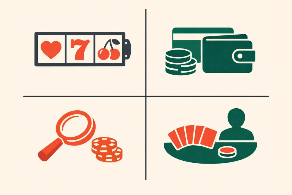 Topic cluster quadrants for online casino Australia, pokies payments bonuses live dealer icons